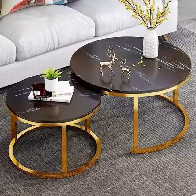 SPETLEK 2-Piece Set of Round Nesting Coffee Tables in Black – 1