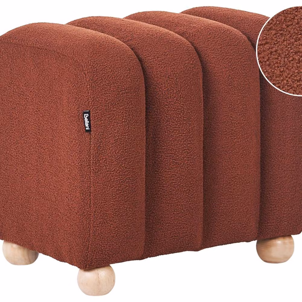 Wyld and Coco Boucle Teddy Pouffe in Brown with Wooden Legs – 2