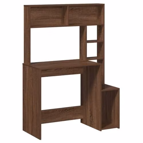 vidaXL Modern Writing Desk with Shelves in Brown Oak, W/D/H: 100 x 45 x 140 cm