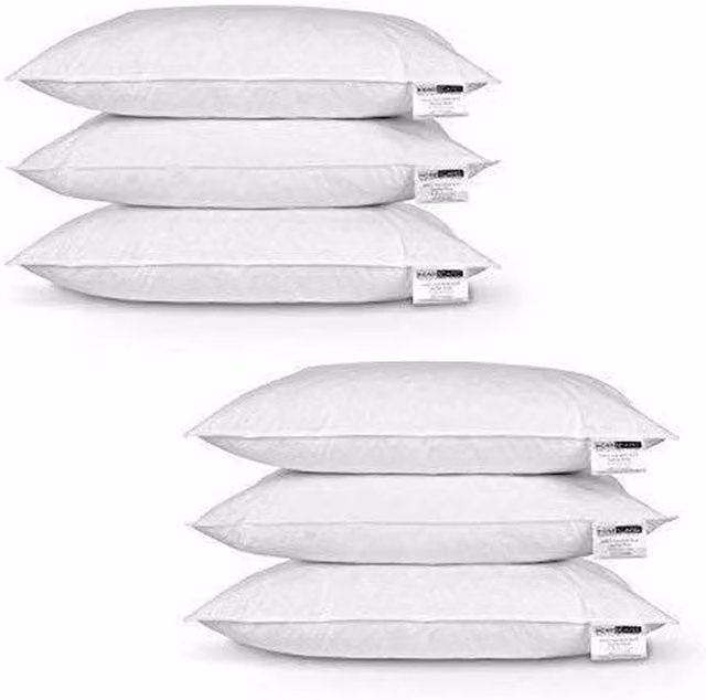 Homescapes Set of 6 White Duck Feather Pillows with 100% Cotton Cover