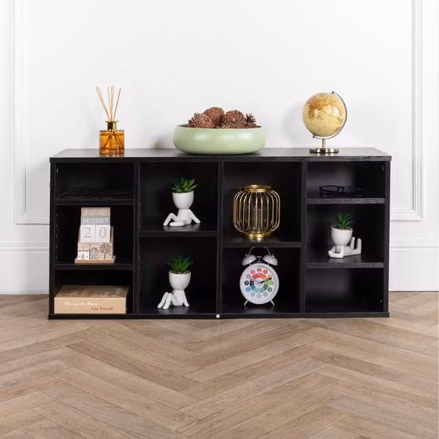 Home Treats Minimalist Cube Bookshelf Storage in Black Wood, W/D/H: 48 x 48 x 48 cm