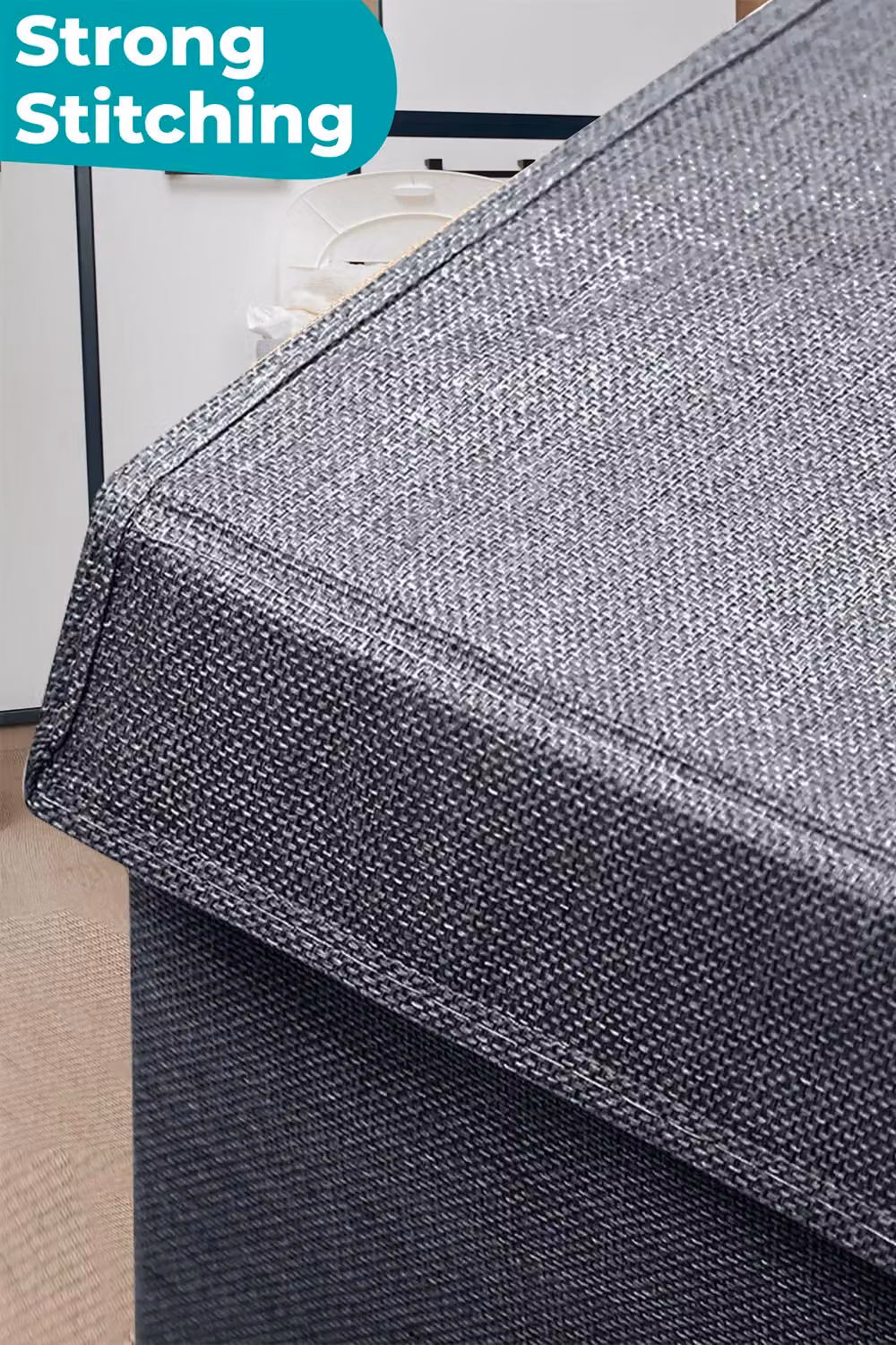 Neel Blue Collapsible Fabric Laundry Basket with Lid and Handles, Grey, 57L – 4