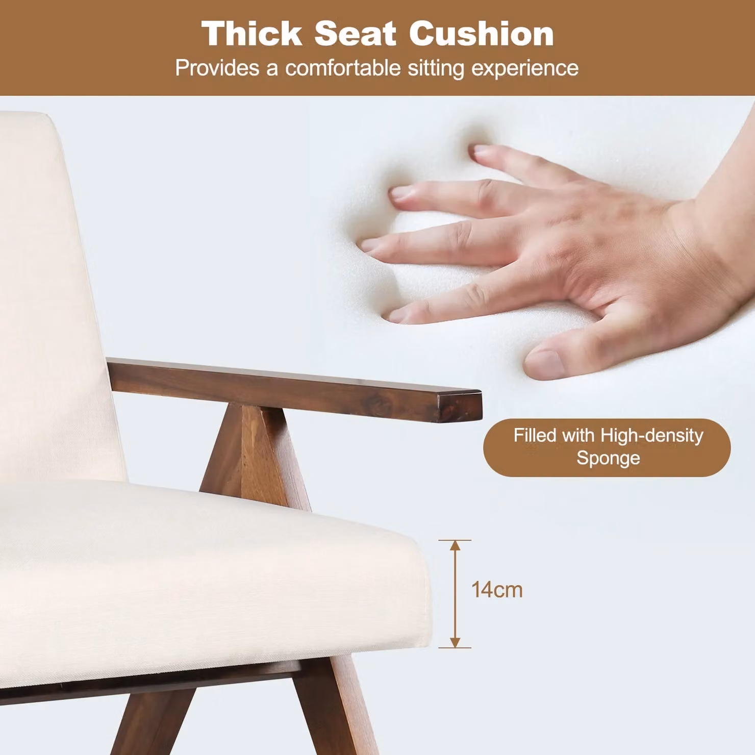 Costway Modern Accent Chair in Beige Linen Fabric with Padded Foam Cushion and Acacia Wood Frame – 2