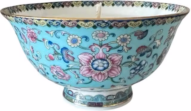 Candle Up Oriental Teal Ceramic Bowl Candle in Petrol and Multicolour with Fresh Floral Scent