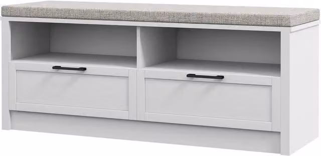 PAWNORA Shoe Bench with Removable Fabric Cushion in White, W: 100 cm, D: 15 cm – 1