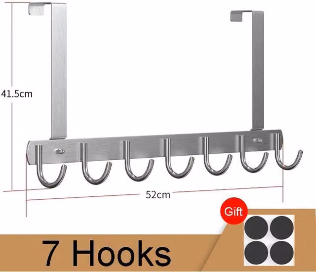 FLAVORA 7 Hook Over The Door Clothes and Coat Rack in Silver, Width: 50 cm