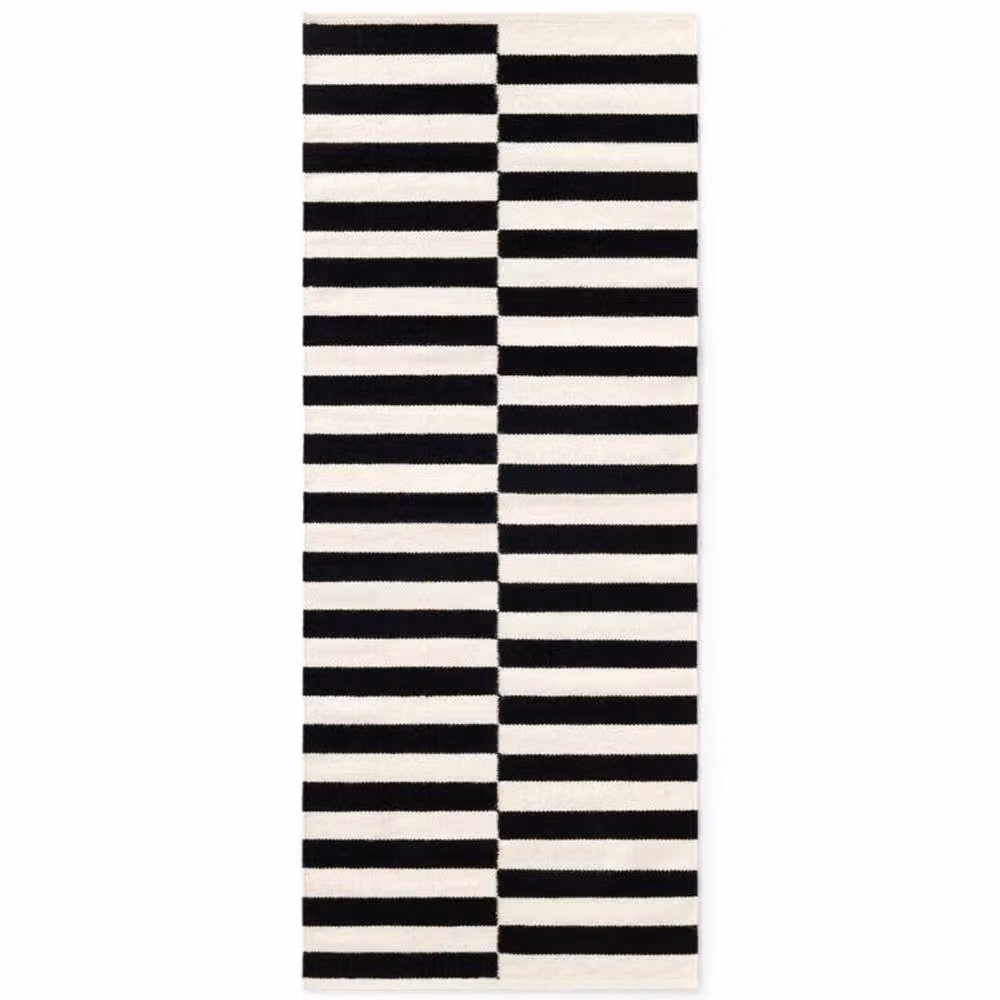 THE RUGS Vika Handwoven Wool Striped Reversible Rug in Black, W: 80 cm, L: 150 cm – 7