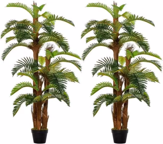 Chilli Seating Set of 2 Green Artificial Tropical Palm Trees in Plastic and Concrete Pots
