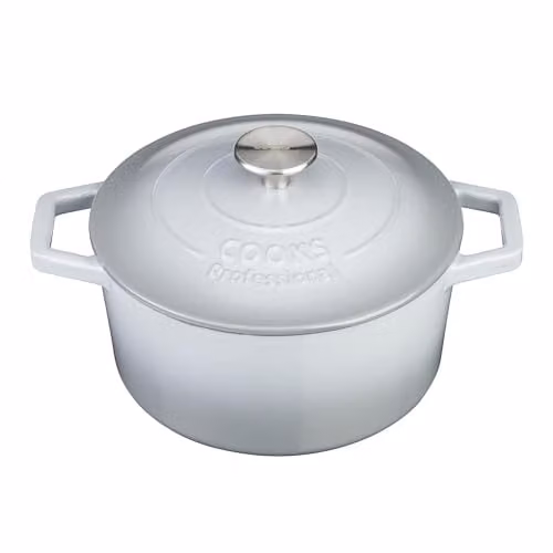 Cooks Professional Enamelled Cast Iron 20cm Casserole Dish with Lid and Handles, 2.8 l, Grey