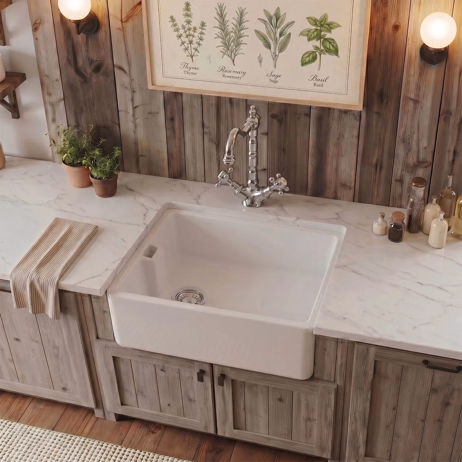 Balterley White Matt Ceramic Belfast Sink with Pop Up Waste and Mixer Tap – 3