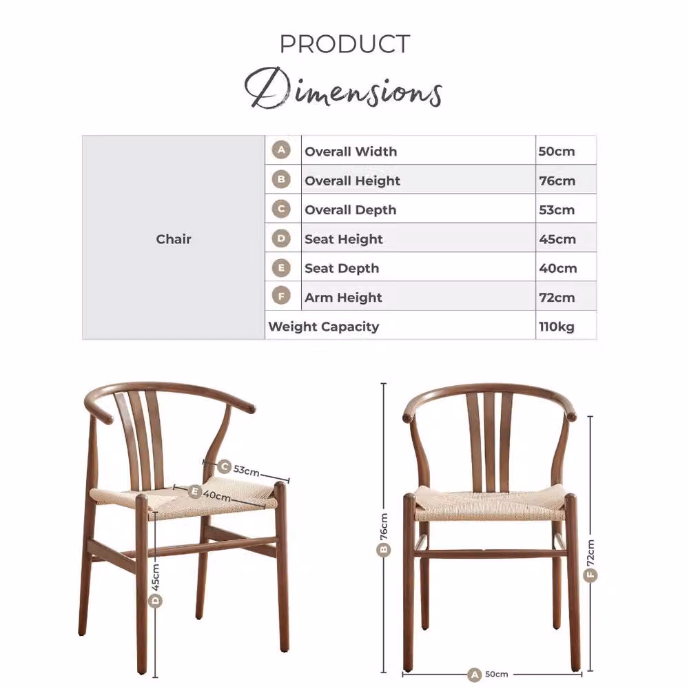 FurnitureboxUK Set of 2 Caia Scandinavian Wishbone Dining Chairs in Beige Oak Effect Wood and Rope – 2