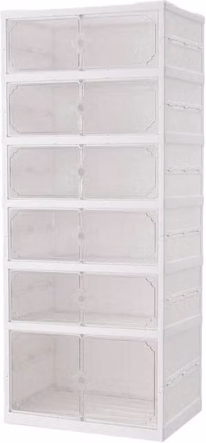 KORVIXA 6 Tier Plastic Folding Shoe Storage Box with Glass Doors in White and Transparent, W/D/H: 90 x 30 x 122 cm