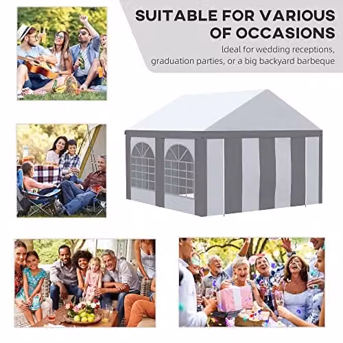 Outsunny Galvanised Steel Party Tent Marquee Gazebo with Windows in White and Grey, W/D/H: 400 x 400 x 315 cm – 4