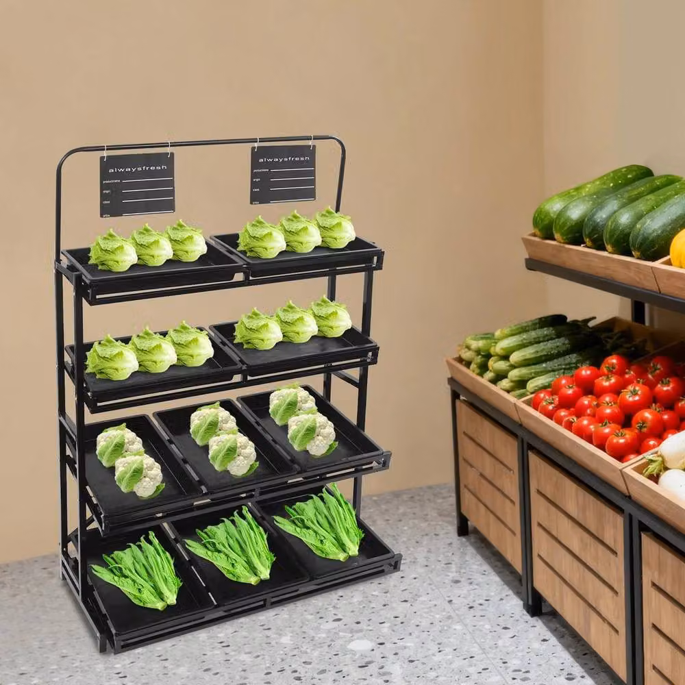 FORGEVIO 4-Tier Metal Supermarket Storage Rack and Retail Display in Black with Adjustable Shelves – 3