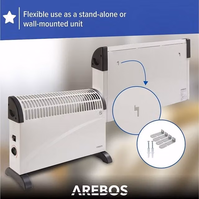 AREBOS White Freestanding Convector Electric Heater with Thermostat