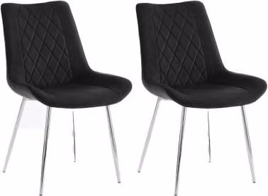 TGC Alice Set of 2 Black Velvet Fabric Dining Chairs with Silver Metal Legs