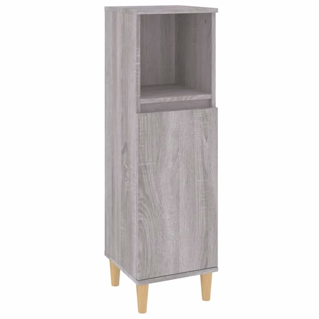 Berkfield Home Grey Sonoma Bathroom Cabinet with Hinged Doors and Open Shelf, W/D/H: 30 x 30 x 100 cm – 1