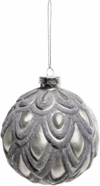 KDMD Silver Pewter Ruffled Velvet Glass Christmas Baubles, 2 Pack, Diameter: 10 cm