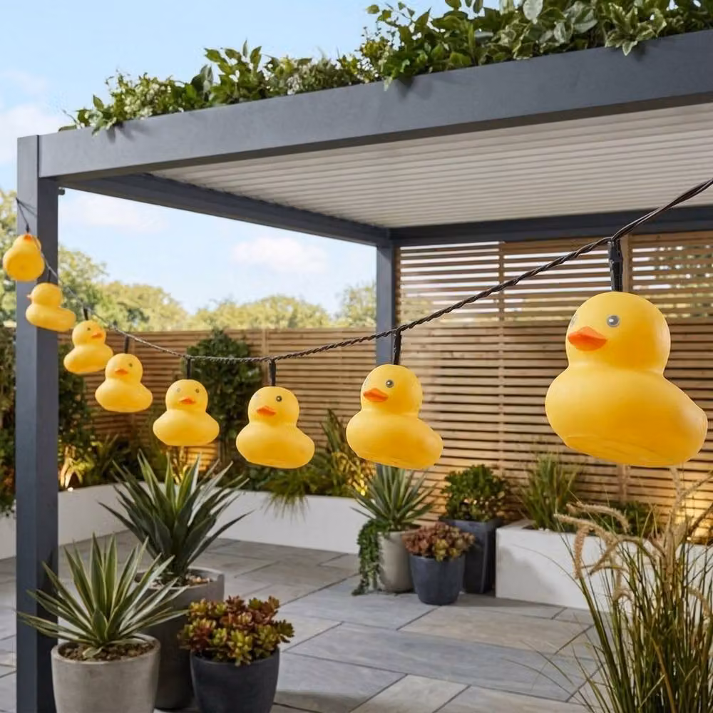 Garden Greatness Playful Rubber Duck Solar String Lights in Yellow and Multicolour with Warm White LED – 2