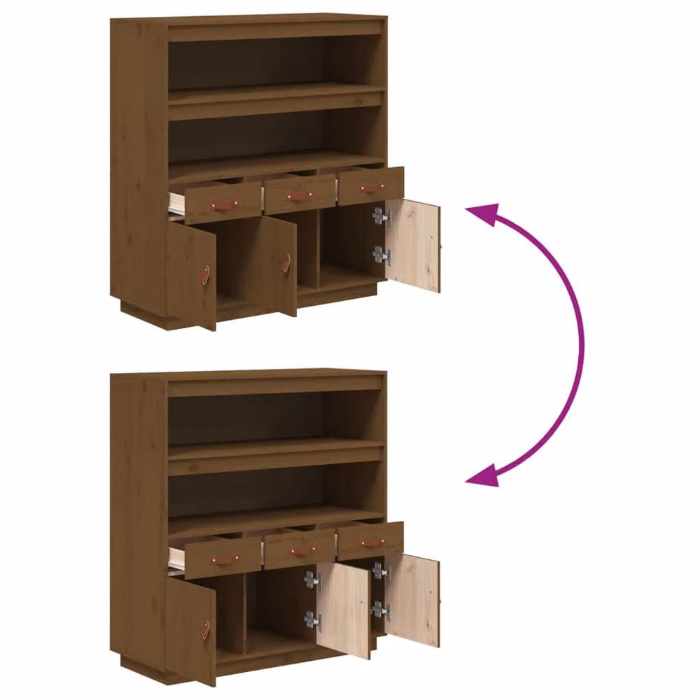 Berkfield Home Highboard in Honey Brown Solid Pine Wood, W/D/H: 100 x 40 x 108.5 cm – 4