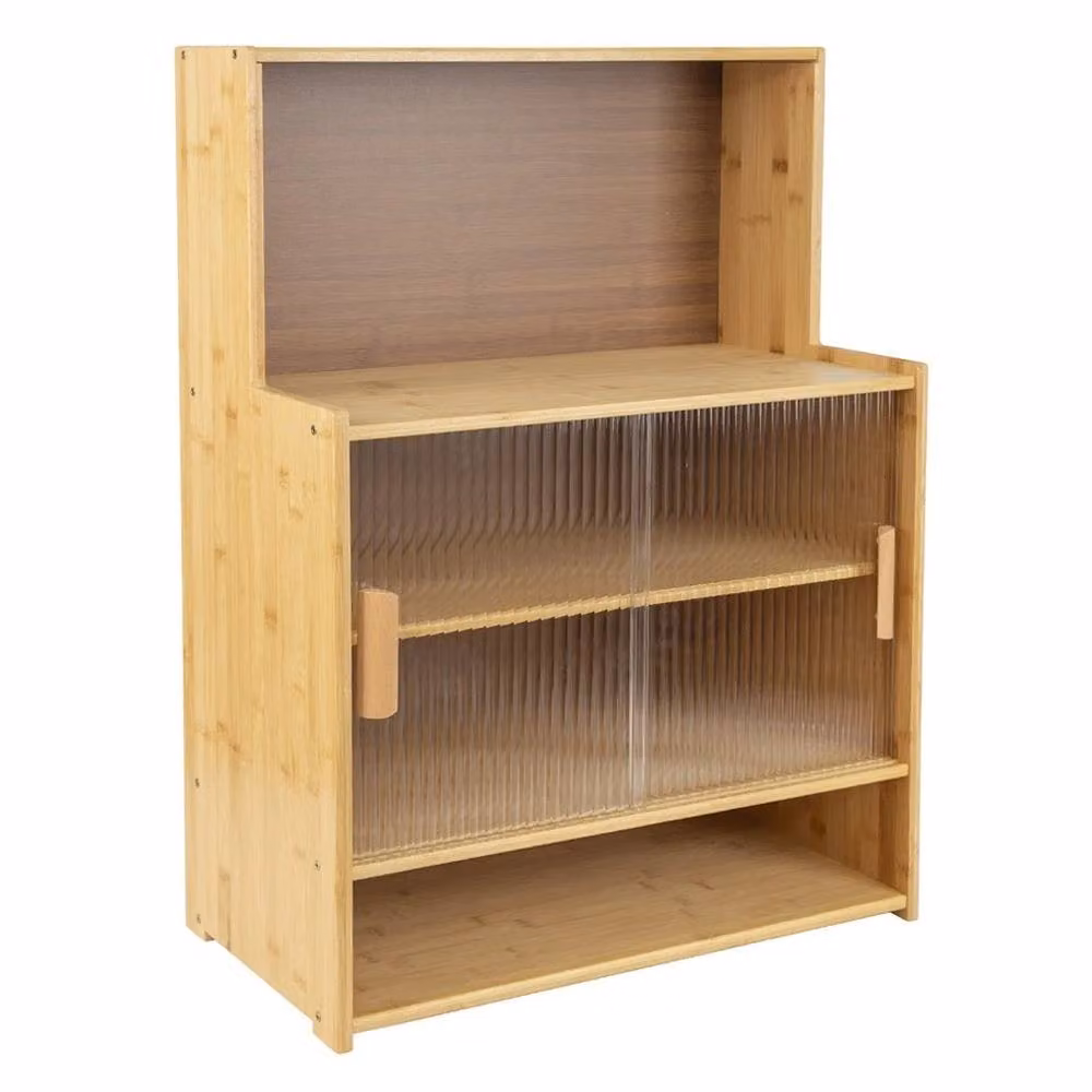 FORGEVIO Bamboo Bread Box and Cup Holder Storage Sideboard in Brown – 3