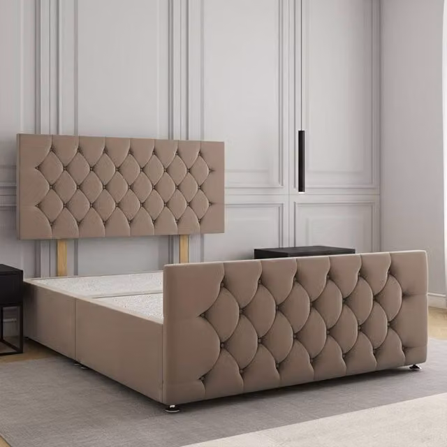 Regional Furnishings Plush Velvet Divan Bed in Bronze, Small Double, W/D/H: 120 x 200 cm