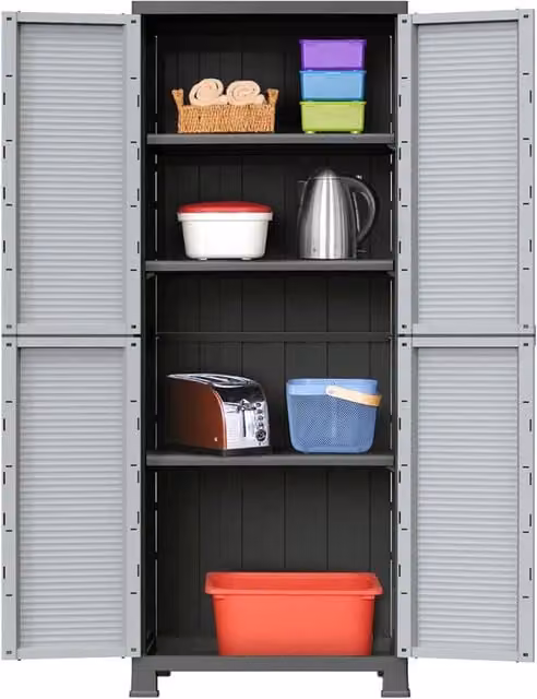 Berkfield Home Grey Plastic Storage Cabinet with Internal Shelves, W/D/H: 68 x 39 x 171.5 cm – 1