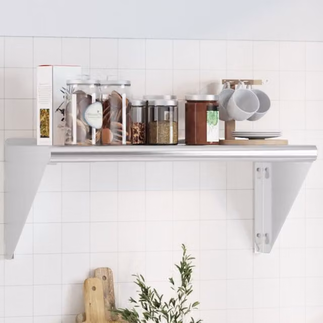 Berkfield Home Silver Stainless Steel Wall Mounted Shelf, W/D/H: 75 x 30 x 31 cm