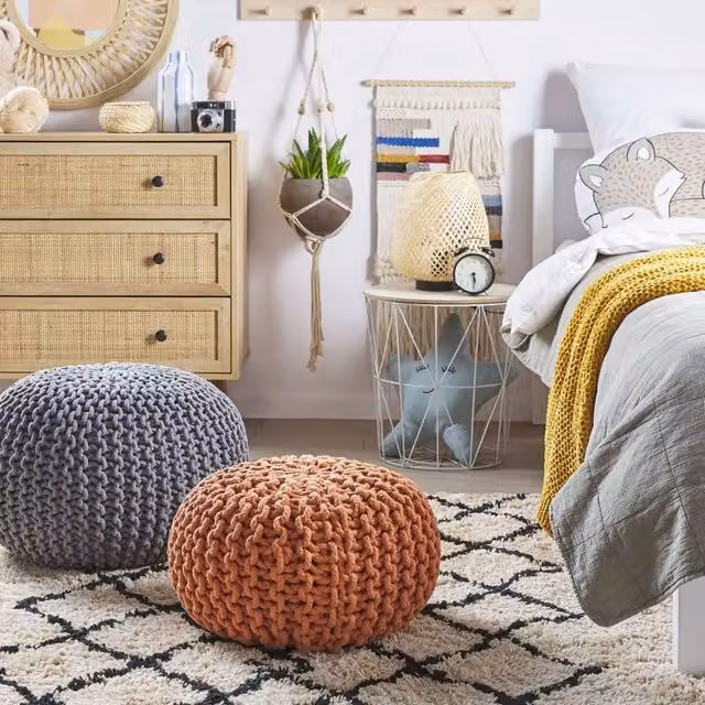 Wyld and Coco Grey Knitted Cotton Pouf, W/D/H: 50 x 35 x 35 cm – 1