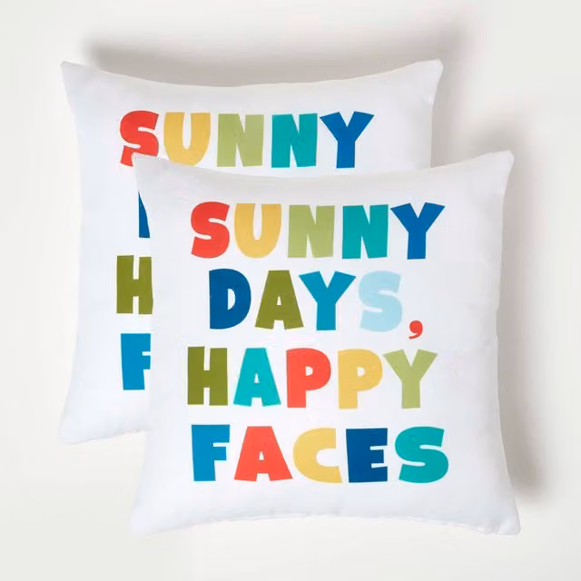 Homescapes Sunny Days Outdoor Cushion Set of 2, Multicolour and White, W/D/H: 45 x 45 x 45 cm