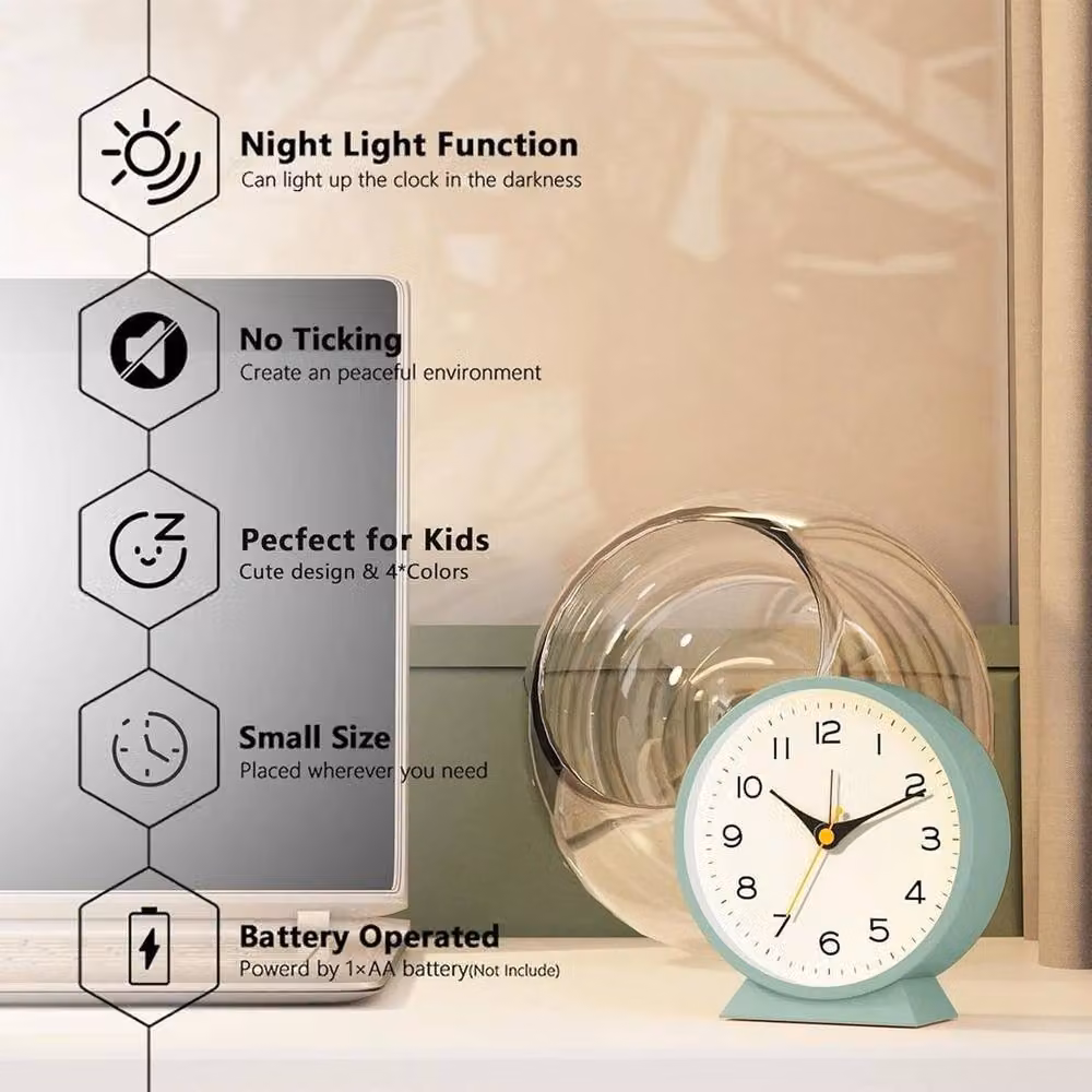 SPETLEK Green Minimalist Analog Quartz Alarm Clock with Silent Non-Ticking Movement – 3