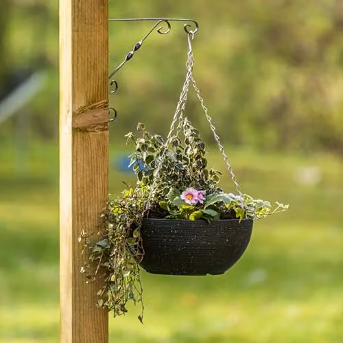 Garden Gear Black Stone Effect Hanging Basket Planter, Diameter: 35 cm, W/D/H: 35 x 35 x 13 cm, Pack of 2 – 2