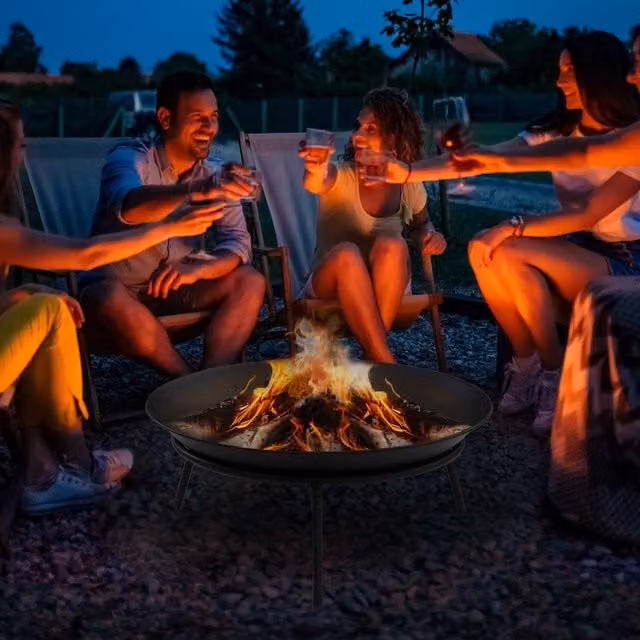 Outsunny Black Metal Outdoor Fire Pit and Fire Bowl with Poker