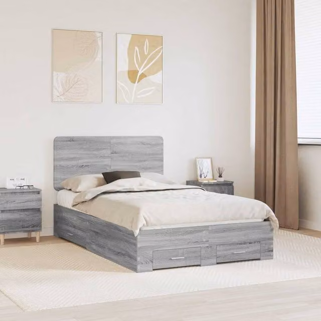 Berkfield Home Modern Bed Frame with Drawers in Grey Sonoma, Engineered Wood, W: 120 cm, L: 190 cm – 1