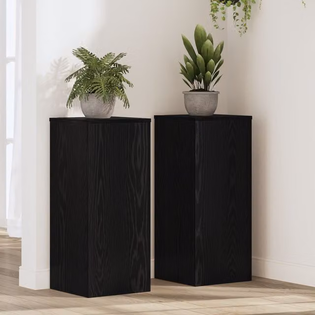 Berkfield Home Set of 2 Minimalist Plant Stands in Black Oak, W/D/H: 30 x 30 x 70 cm – 1