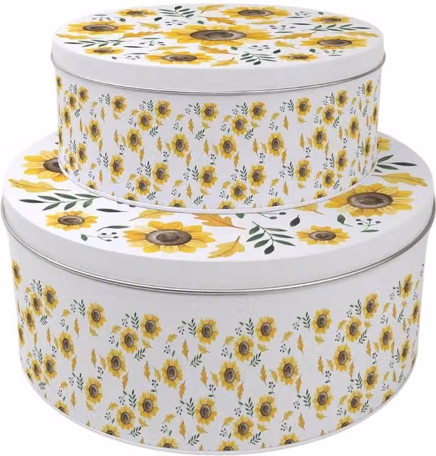 Purely Home Round Sunflowers Cake Tin Set in Multicolour and White