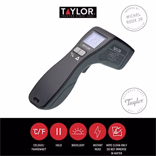Taylor Pro Digital Infrared Kitchen Thermometer, Non-Contact Hygienic Laser Temperature Gauge for Food, Liquids and Surfaces, Black Plastic – 2