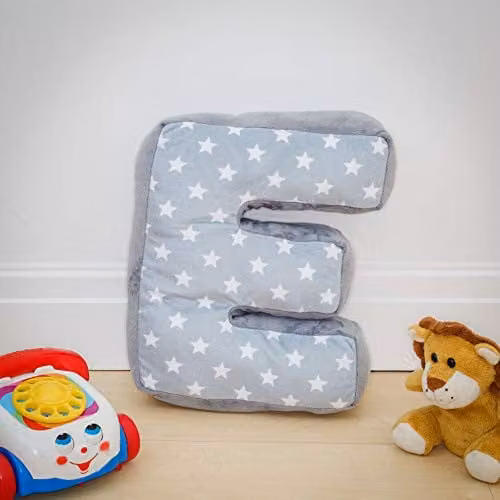 Replicushion Alphabet Letter E Cushion in Grey and White with Stars – 2