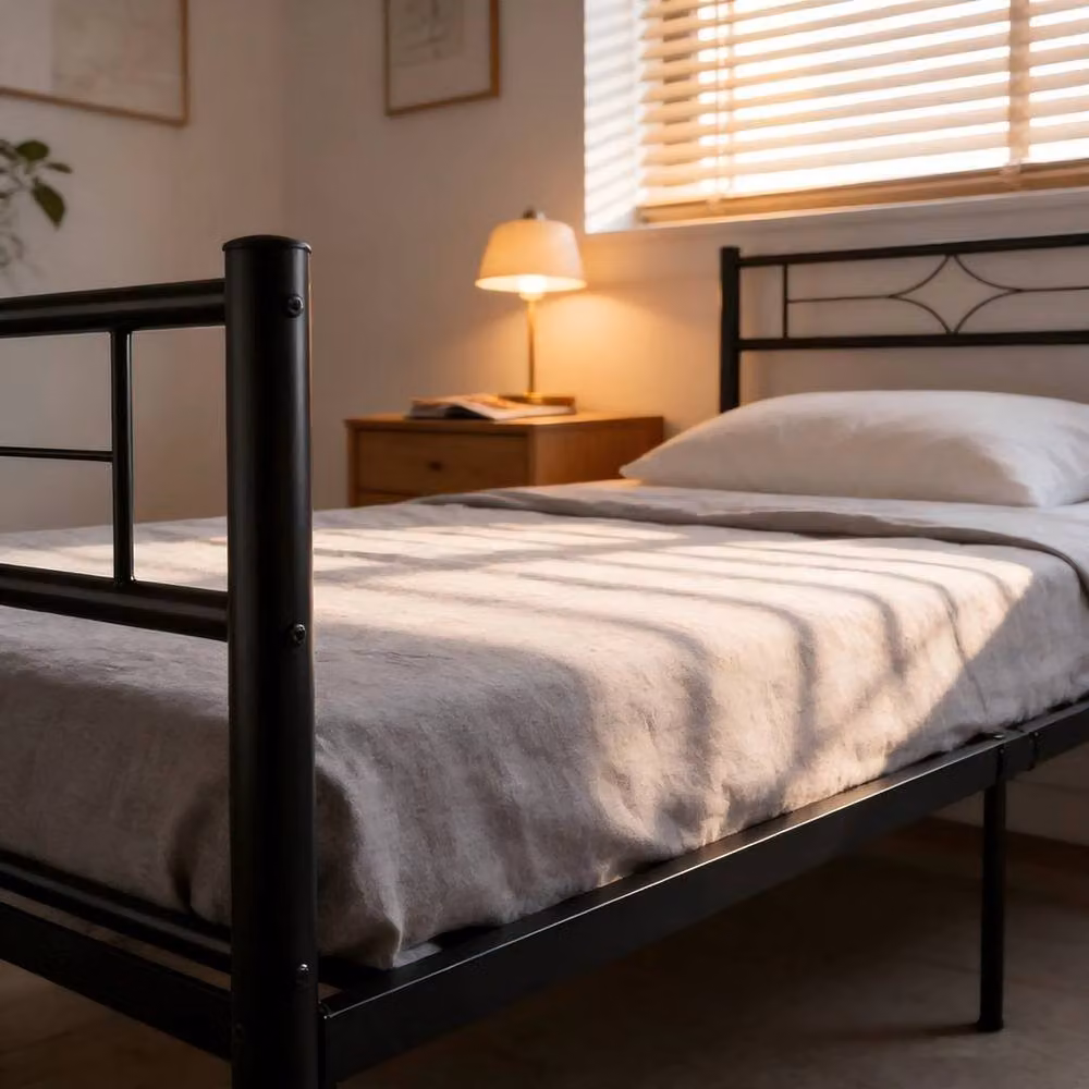 FLAVORA Double Heavy Duty Metal Bed Frame in Black, W/D/H: 190 x 135 cm – 2
