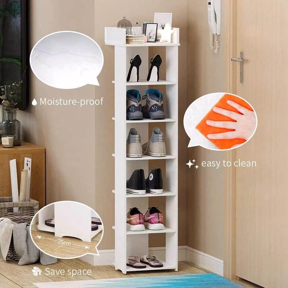FLAVORA 7 Tier Wooden Shoe Rack in White, H 97 x W 27 x D 26 cm – 2
