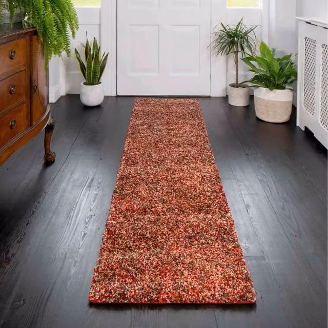 The Rug House Super Soft Mottled Shaggy Area Rug in Red and Brown, W: 240 cm, D: 60 cm
