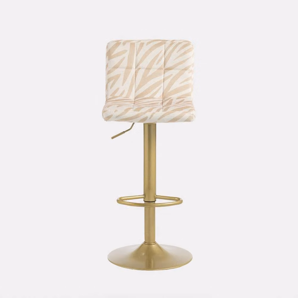 OHS Set of 2 Animal Print Velvet Adjustable Bar Stools with Swivel Seats in Beige – 2