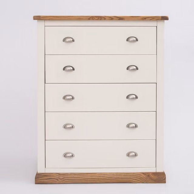 Cabinet Bits Tropea 5 Drawer Chest of Drawers in Off-White with Chrome Cup Handles
