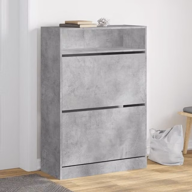 Berkfield Home Modern Shoe Cabinet in Grey with 2 Tilting Compartments, W/D/H: 80 x 34 x 116 cm – 1