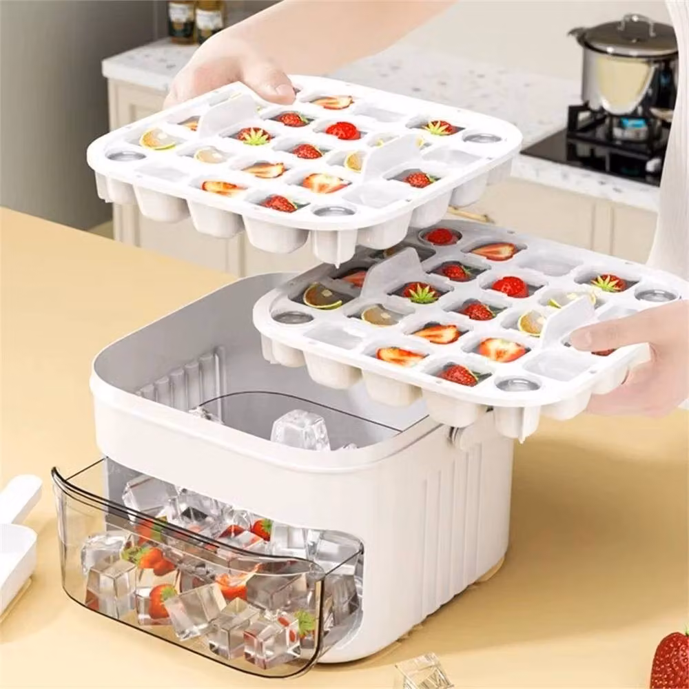 Nordara Double Layer Cube Ice Maker Tray and Ice Box in White – 3