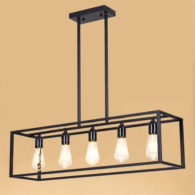 NESTLUNE Farmhouse Chandelier Matte Black Metal Industrial Hanging Lamp – 1