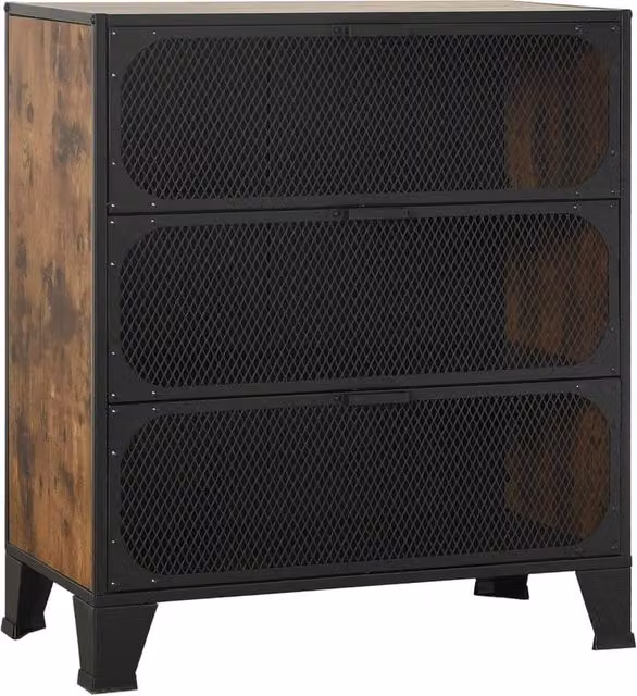 Berkfield Home Set of 2 Rustic Brown Storage Cabinets with Roll Shutter Doors, Metal and MDF, W/D/H: 72 x 36 x 82 cm – 1