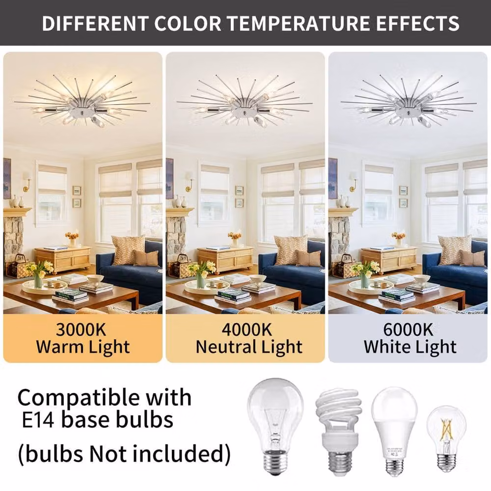 Garwarm 6-Light Sputnik Dimmable Flush Mount Ceiling Light in Metallic Silver, Diameter: 60 cm – 3