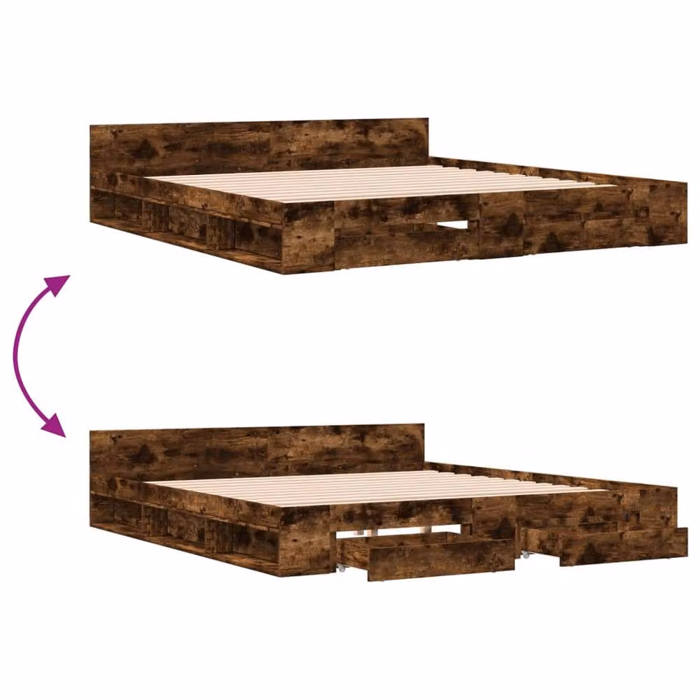 Berkfield Home Super King Bed Frame with Drawers in Smoked Oak Brown, W/D/H: 180 x 200 cm – 4