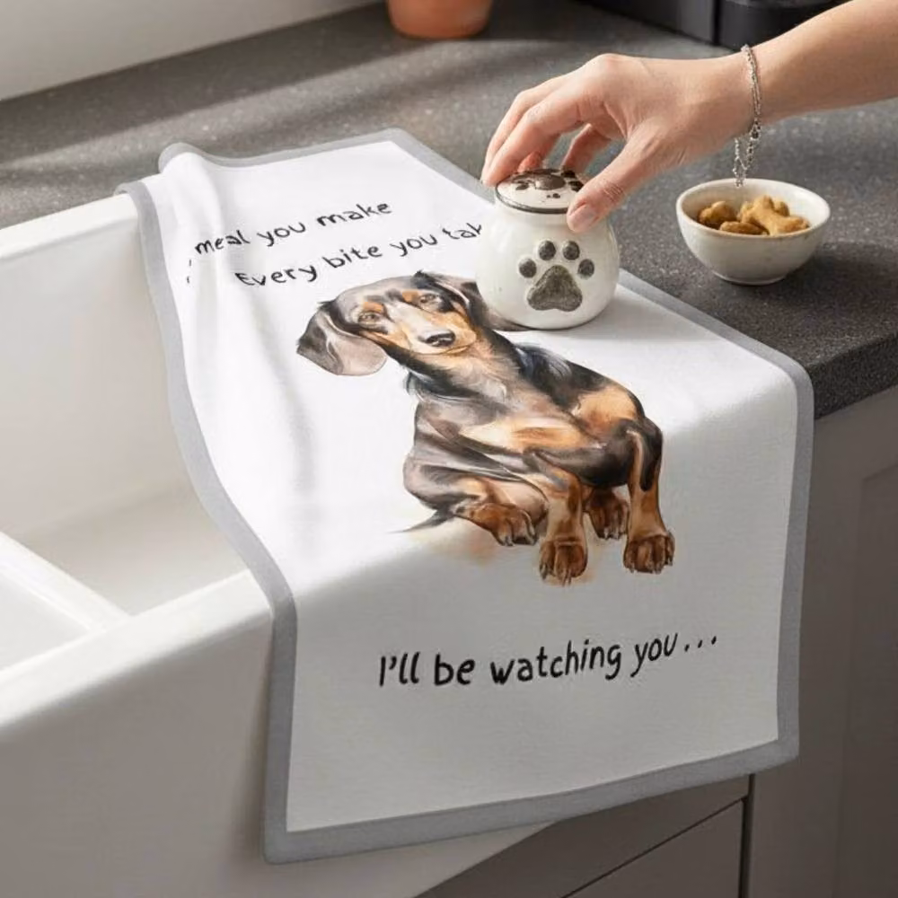 Animal Crackers Dachshund Funny Watching You Cotton Tea Towel, White and Grey, 66 cm – 3